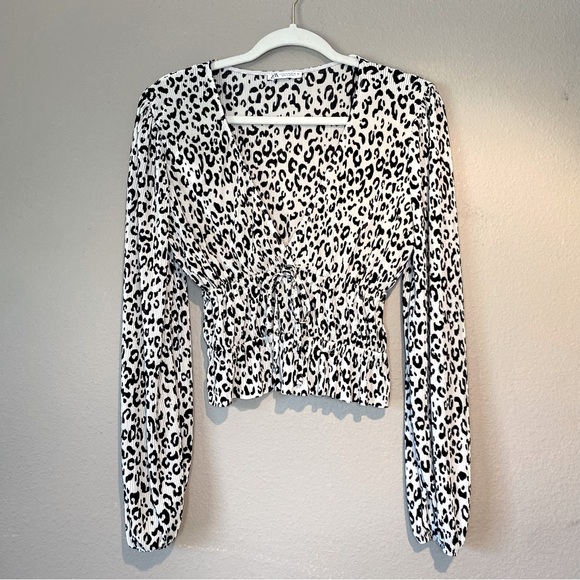 Zara Leopard Print Deep V-Neck Blouse. Size M - Picture 1 of 12